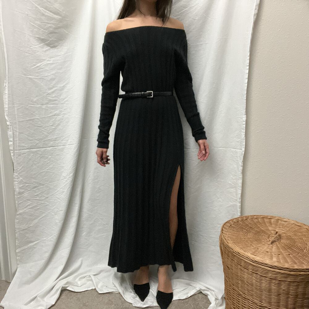 abercrombie & fitch black ribbed knit boatneck sweater maxi midi dress - Picture 3 of 7